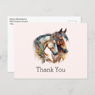 Two Horses with Feather Decorations Boho Thank You Postcard