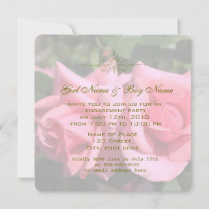 Two hot pink rose flower engagement party invitation