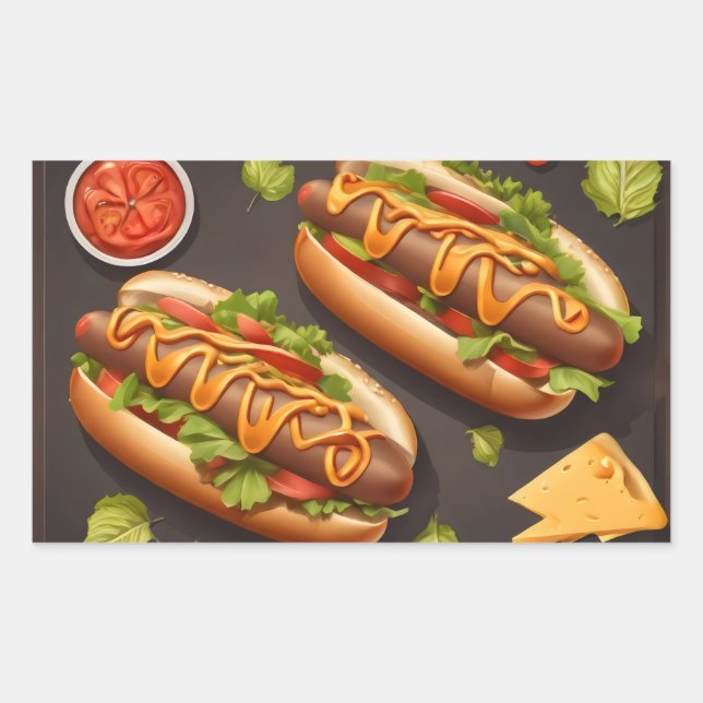 Two hotdog rectangular sticker (Front)