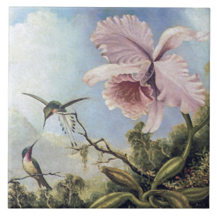 Two Hummingbirds and an Orchid Tile