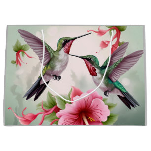 Two Hummingbirds with Pink Hibiscus Flower Large Gift Bag