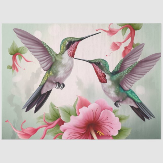 Two Hummingbirds with Pink Hibiscus Flower Tissue Paper (Front)