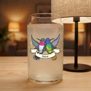 Two Hummingbirds With Text Ribbon Nectar Cartoon Can Glass