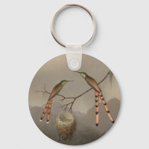 Two Hummingbirds with Their Young Key Ring
