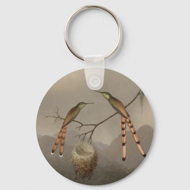 Two Hummingbirds with Their Young Key Ring (Front)