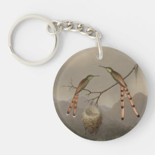 Two Hummingbirds with Their Young Key Ring