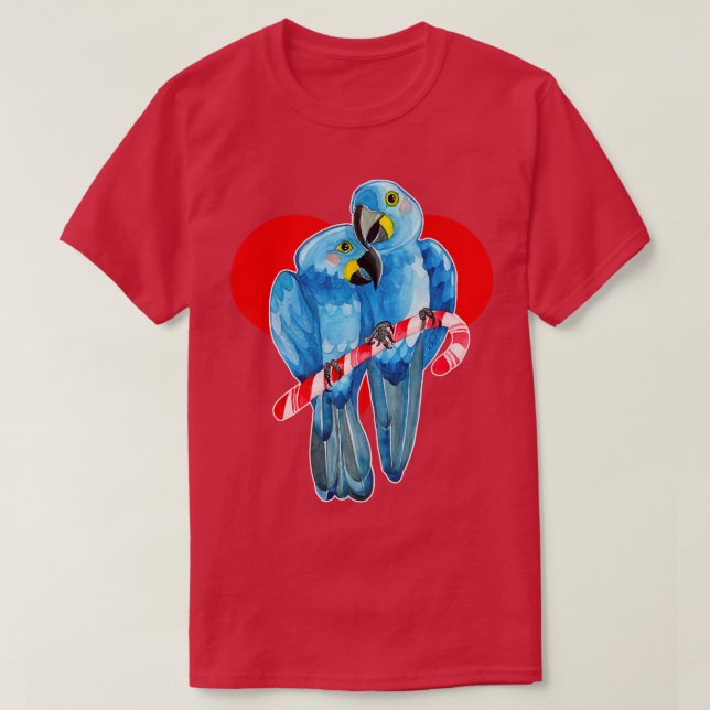 Two Hyacinth Macaw Parrots Perching on Candy Cane1 T-Shirt (Design Front)