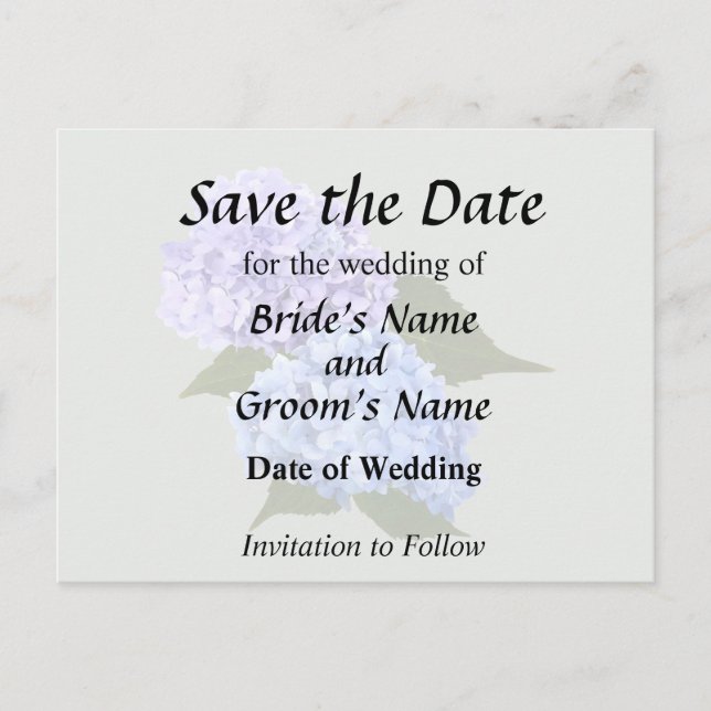 Two Hydrangea Blue and Lavender Announcement Postcard (Front)