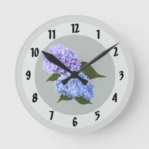 Two Hydrangea Lavender and Blue Round Clock