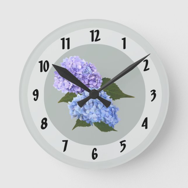 Two Hydrangea Lavender and Blue Round Clock (Front)