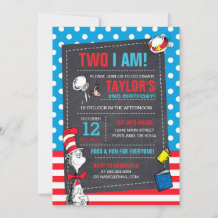 Two I Am   Cat in the Hat Chalkboard Birthday Invitation