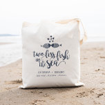 Two if By Sea | Wedding Favour Tote Bag<br><div class="desc">Wedding welcome bags or wedding favour tote bags for coastal wedding celebrations feature two kissing fish with "two less fish in the sea" in navy blue brush script lettering. Perfect for summer weddings by the ocean,  for favours or as your hotel welcome goody bags.</div>
