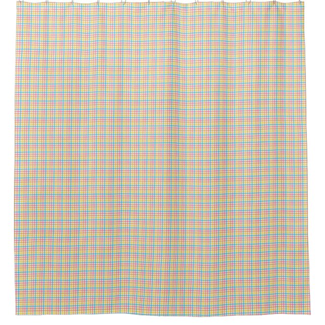 Two images of a shower curtain with a colourful  (Front)