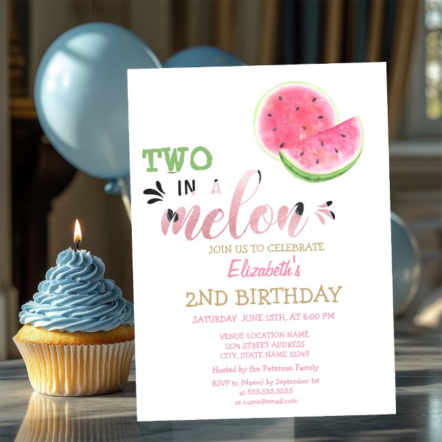Two In A Melon Watermelons 2nd Birthday  Invitation (Creator Uploaded)