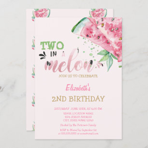 Two In A Melon Watermelons Pink 2nd Birthday   Invitation