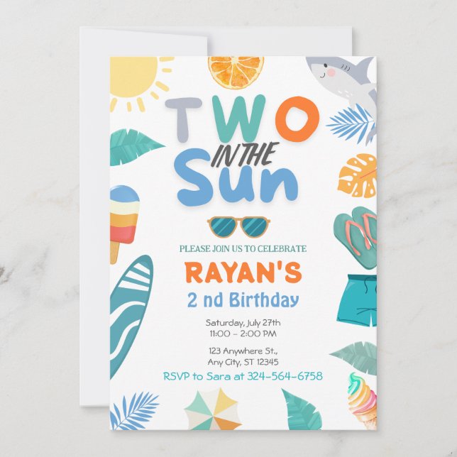 Two In The Sun Tropical Beach 2 nd Birthday Party Invitation (Front)