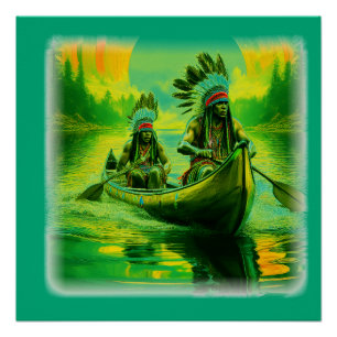 Two Indians Are Rowing On The Lake Poster