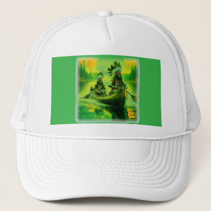 Two Indians Are Rowing On The Lake Trucker Hat
