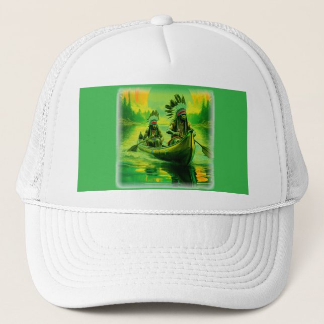 Two Indians Are Rowing On The Lake Trucker Hat (Front)
