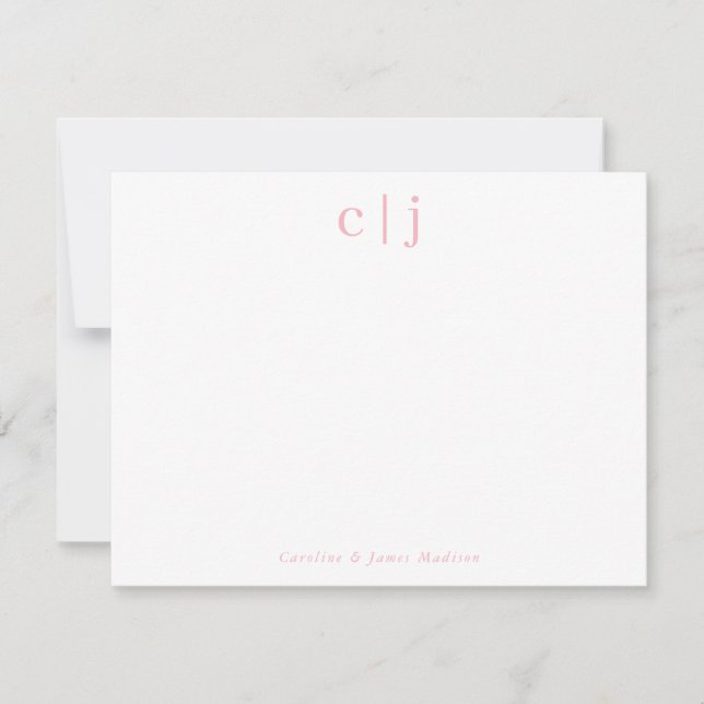 Two Initial Monogram Blush Pink Couple Stationery Card (Front)