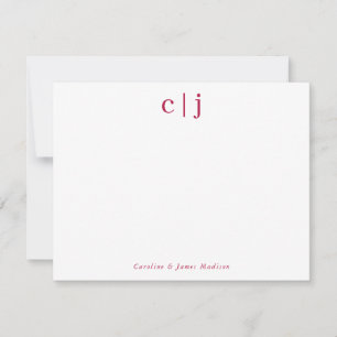 Two Initial Monogram Burgundy Couple Stationery Card