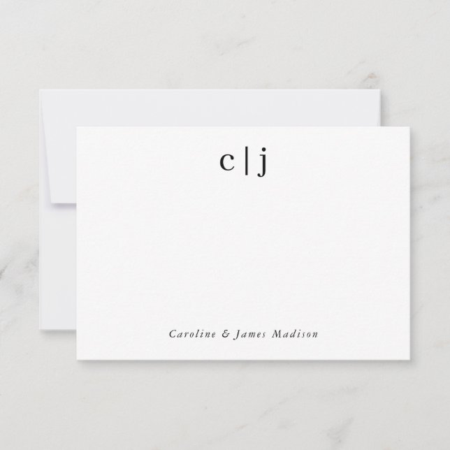 Two Initial Monogram Couple Newlywed Stationery Card (Front)