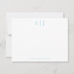 Two Initial Monogram Light Blue Couple Stationery Card