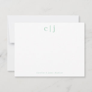 Two Initial Monogram Mint Green Couple Stationery Card