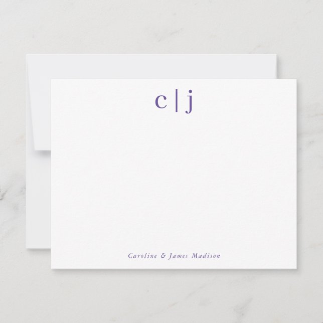 Two Initial Monogram Purple Couple Stationery Card (Front)