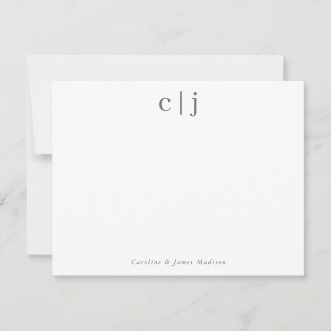 Two Initial Monogram Silver Grey Couple Stationery Card (Front)