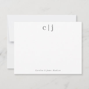 Two Initial Monogram Silver Grey Couple Stationery Card
