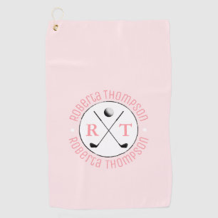 Two-Initials Monogram Feminine Pink Golf Towel