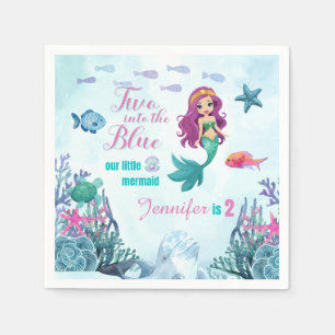 Two into the Blue Purpl Mermaid Girls 2nd birthday Napkin