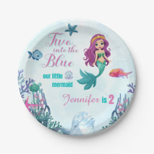 Two into the Blue Purpl Mermaid Girls 2nd birthday Paper Plate