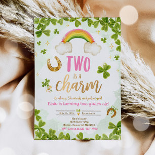 Two Is A Charm St Patrick's 2nd Birthday Party Invitation