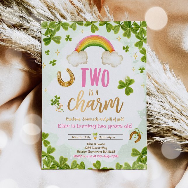 Two Is A Charm St Patrick's 2nd Birthday Party Invitation (Creator Uploaded)