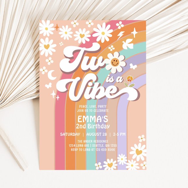 Two is a Vibe 2nd Groovy Rainbow Birthday Invitation (Creator Uploaded)