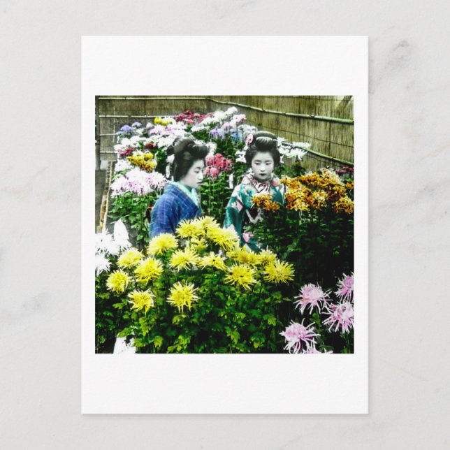 Two Japanese Geisha at a Flower Show Yokohama Postcard (Front)