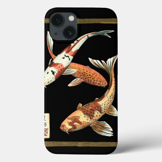 Two Japanese Koi Goldfish on Black Background Case-Mate iPhone Case (Back)