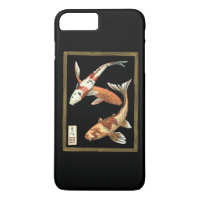 Two Japanese Koi Goldfish on Black Background