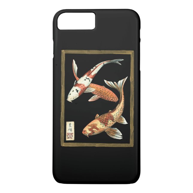 Two Japanese Koi Goldfish on Black Background Case-Mate iPhone Case (Back)