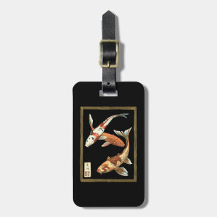 Two Japanese Koi Goldfish on Black Background Luggage Tag