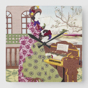 Two Japanese Ladies, C1890 Square Wall Clock