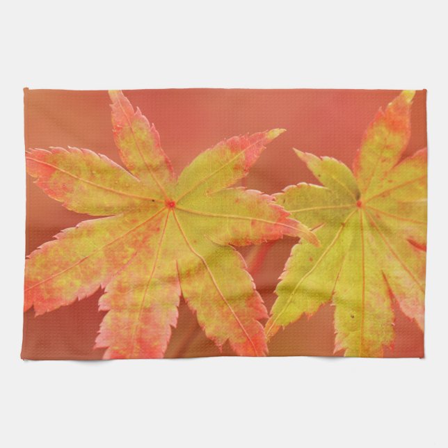 Two Japanese Maple Leaves Tea Towel (Horizontal)
