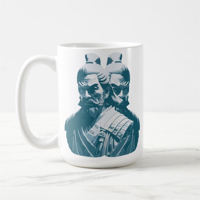 Two Japanese Samurai Statues Design Coffee Mug (Left)