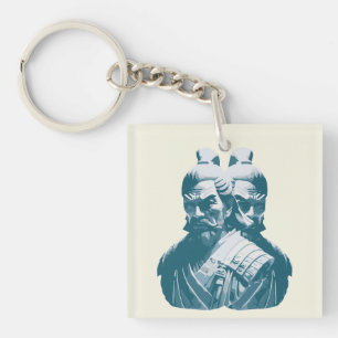 Two Japanese Samurai Statues Design Key Ring