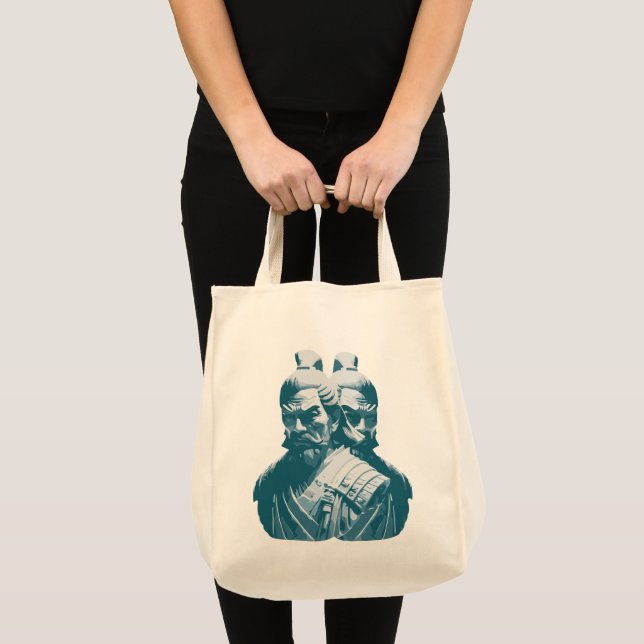Two Japanese Samurai Statues Design Tote Bag (Front (Product))