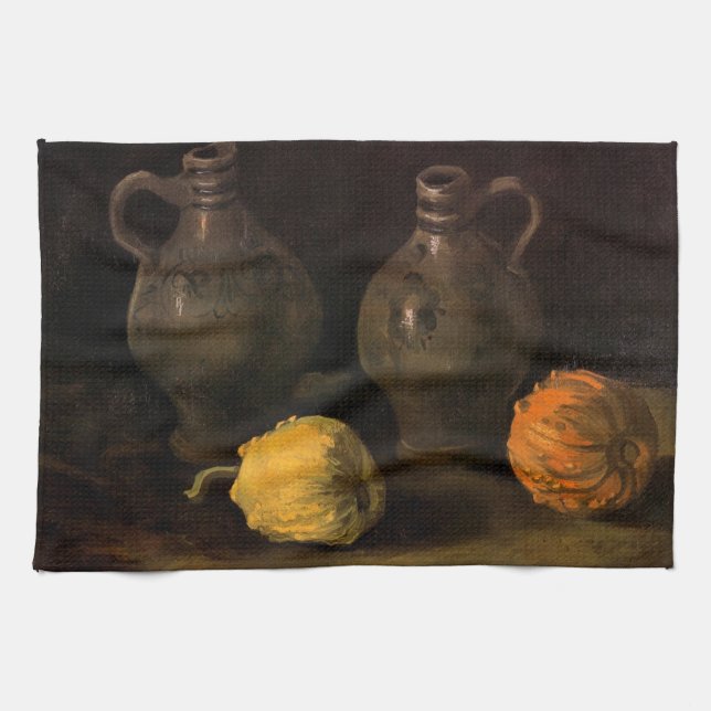 Two Jars and Two Pumpkins by Vincent van Gogh Tea Towel (Horizontal)