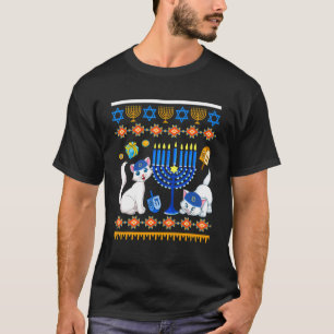 Two Jewish Cats With Menorah Chanukah Dreidel Hanu T-Shirt