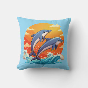 Two jumping cartoon dolphin cushion